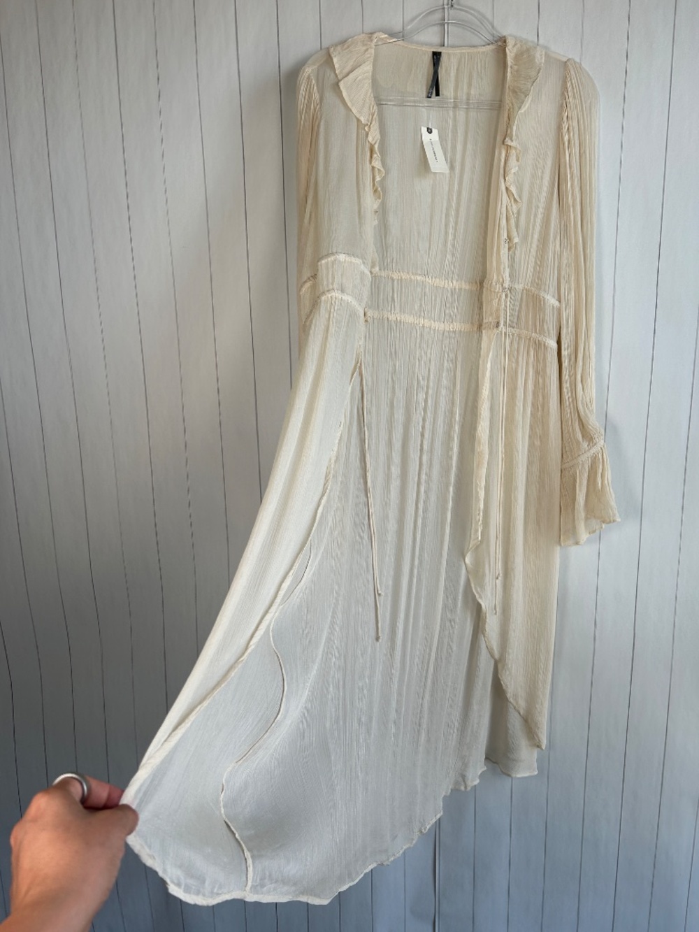 By Anthropologie size L duster kimono ruffle long sleeve boho beige western NEW - Picture 9 of 13